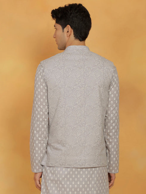 Vastramay Men's Gray Cotton Nehru Jacket
